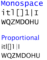 Proportional vs. monospace fonts